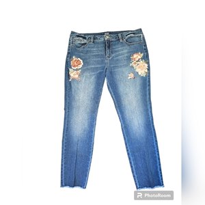 Ana Embroidered Floral Bird Denim Jeans Blue Mid Wash Mid‎ Rise Womens Size 18P